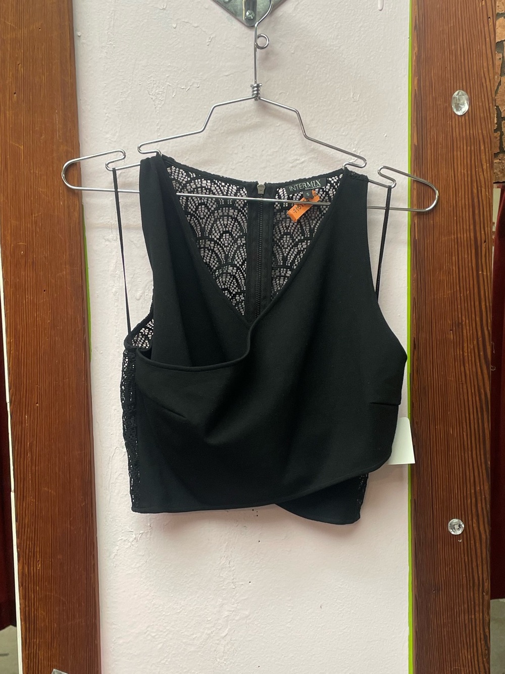 INTERMIX Black Lace-Back Wrap Crop Camisole